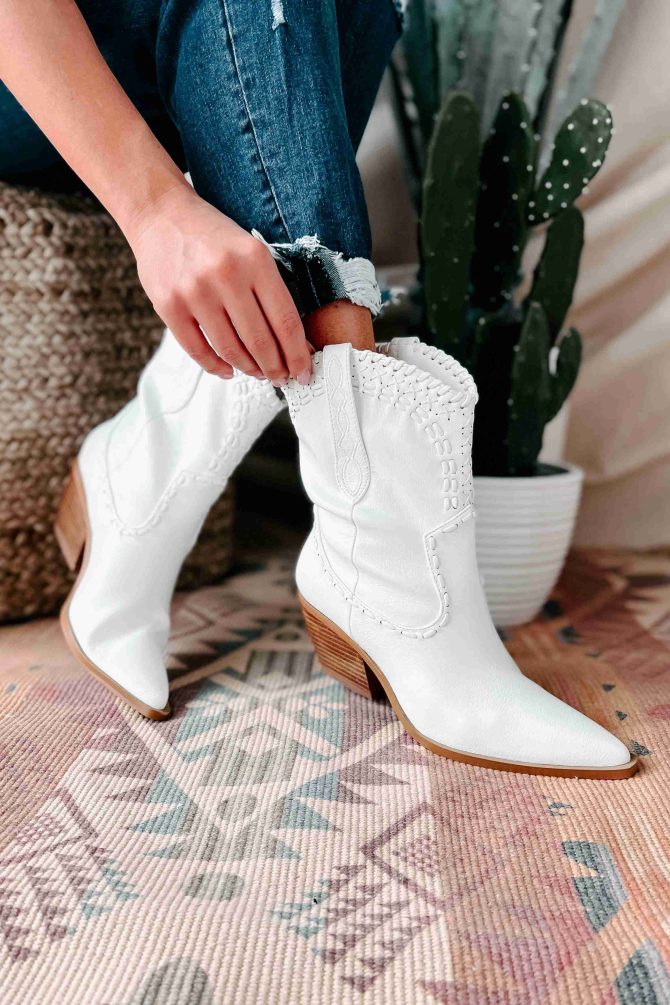 Cazey Whip Stitched Mid-Calf Billini Booties (White) · NanaMacs