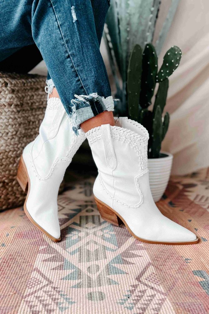 Cazey Whip Stitched Mid-Calf Billini Booties (White) · NanaMacs - Image 3
