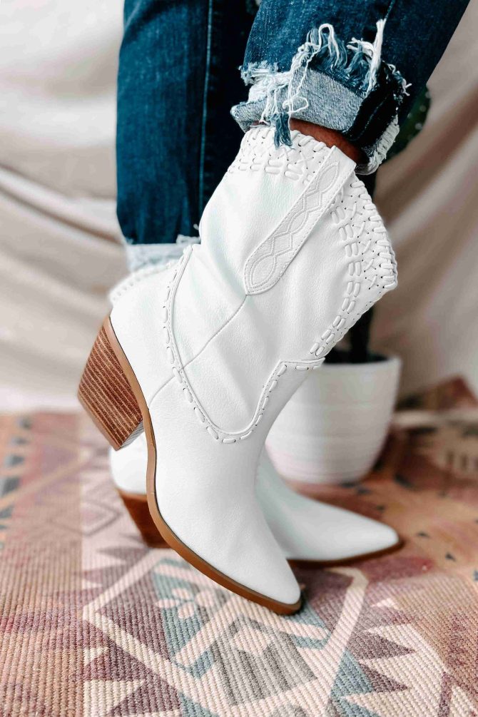Cazey Whip Stitched Mid-Calf Billini Booties (White) · NanaMacs - Image 2