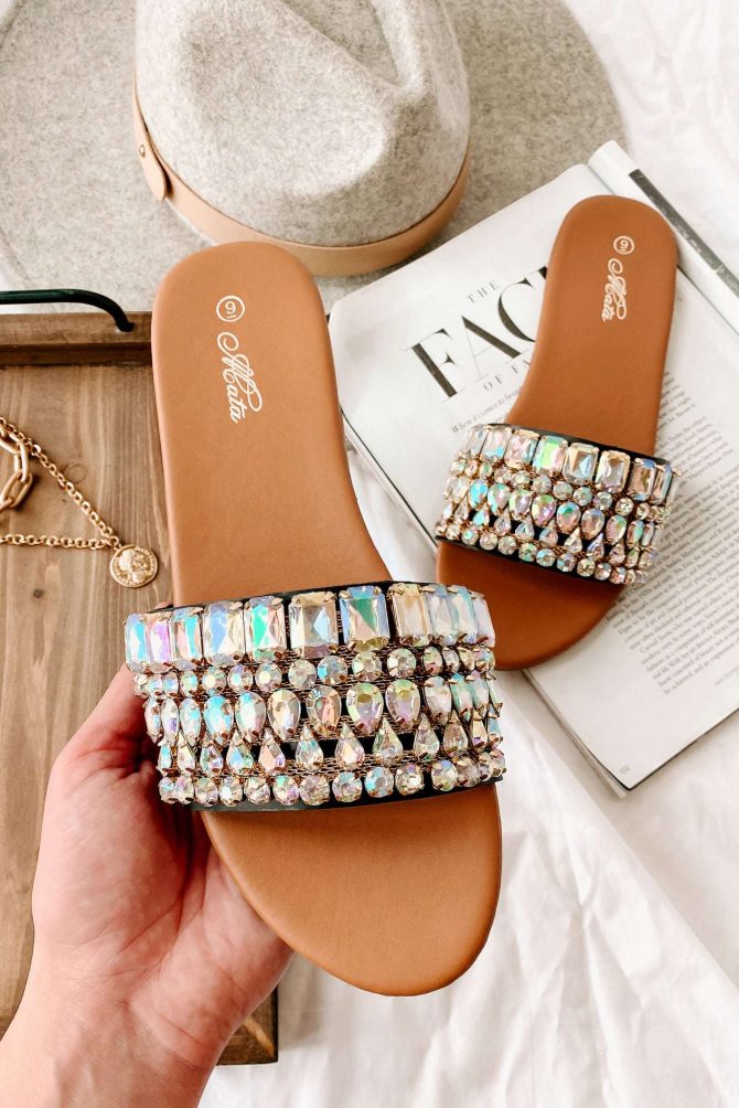 Svetlana Slip-On Gemstone Sandals (Black) · NanaMacs - Image 2