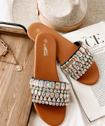 Svetlana Slip-On Gemstone Sandals (Black) · NanaMacs