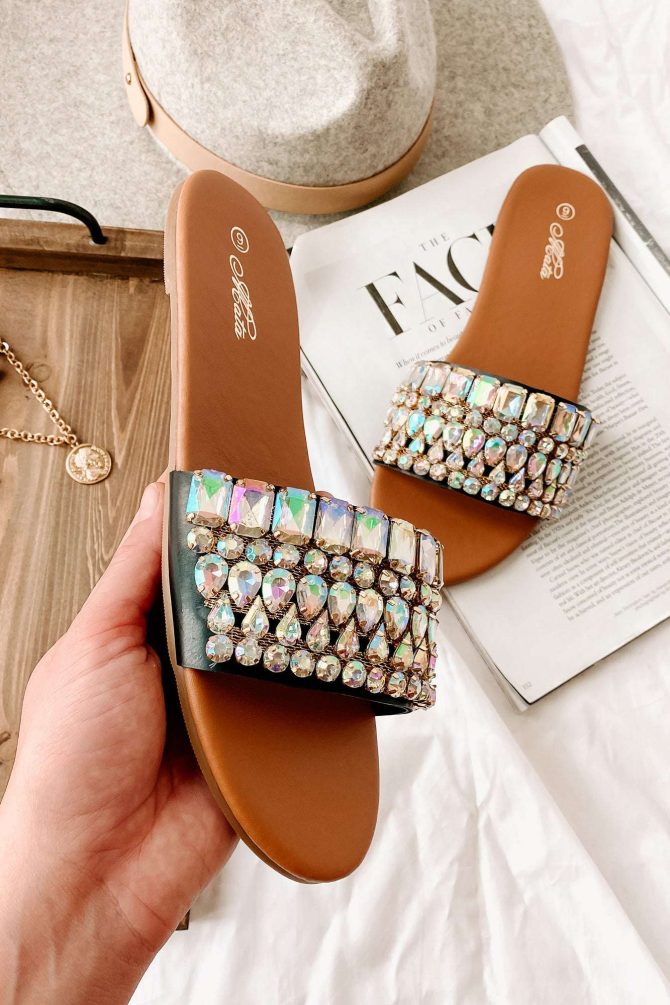 Svetlana Slip-On Gemstone Sandals (Black) · NanaMacs - Image 3