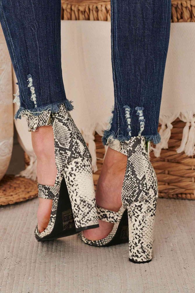 Girl Bye Strappy Snake Print Heels (Stone/Black Snake) · NanaMacs - Image 4