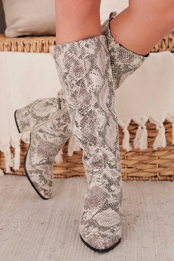Samira Snake Knee High Boots (White) · NanaMacs - Image 2