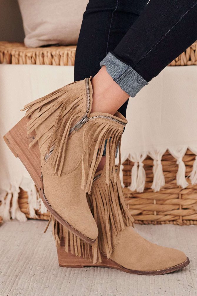 Old Town West Fringe Booties (Taupe) · NanaMacs