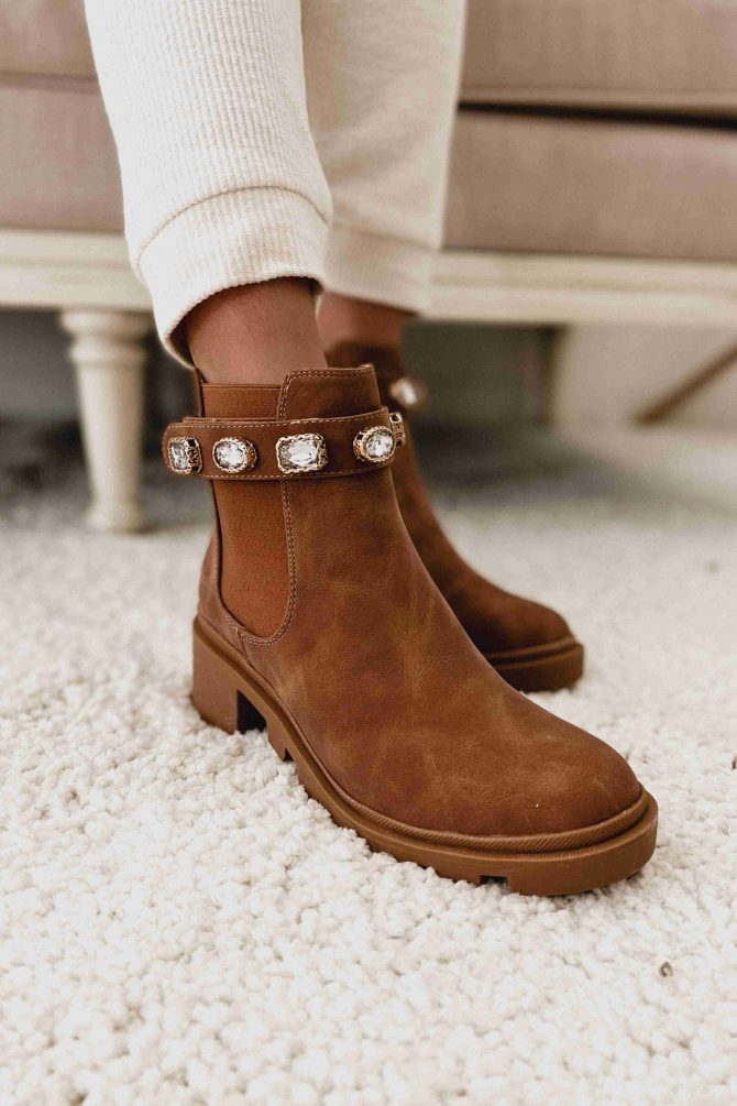 Finished With You Rhinestone Strap Booties (Tan) · NanaMacs - Image 4
