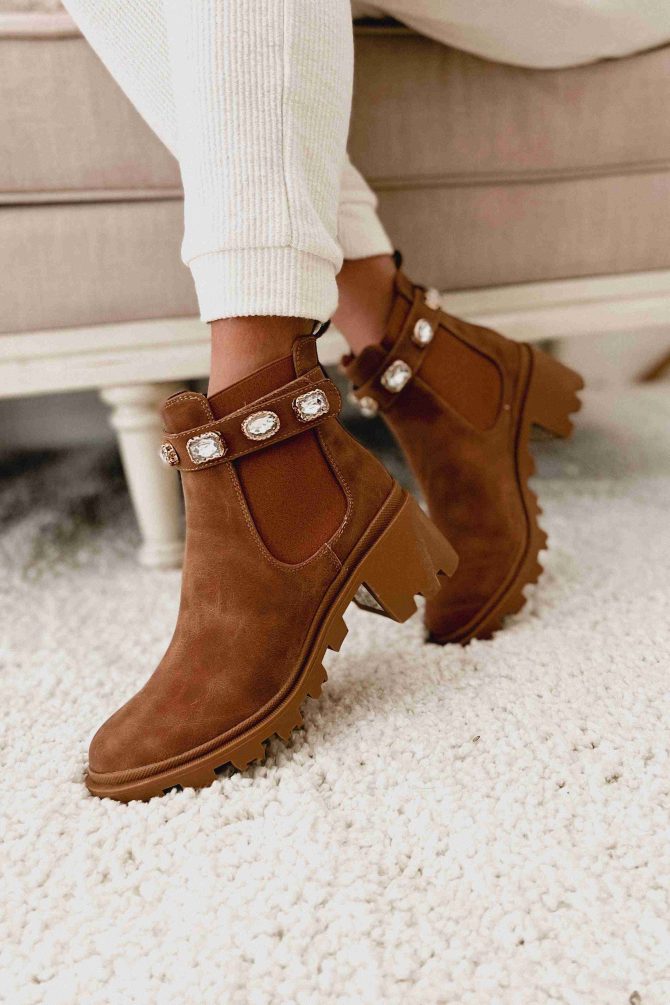 Finished With You Rhinestone Strap Booties (Tan) · NanaMacs - Image 3
