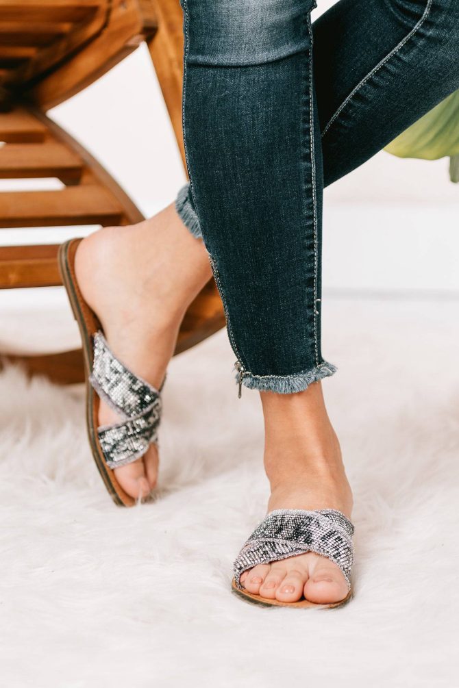 On My Time Rhinestone Sandals (Grey) · NanaMacs