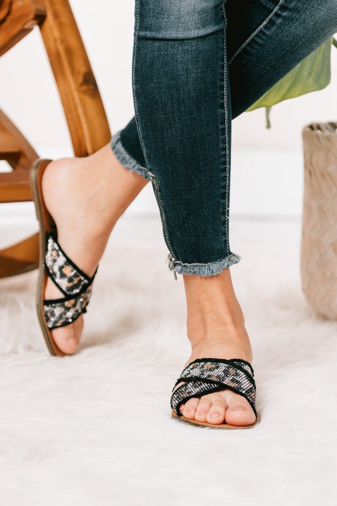 Step By Step Leopard Rhinestone Sandals (Black) · NanaMacs - Image 3