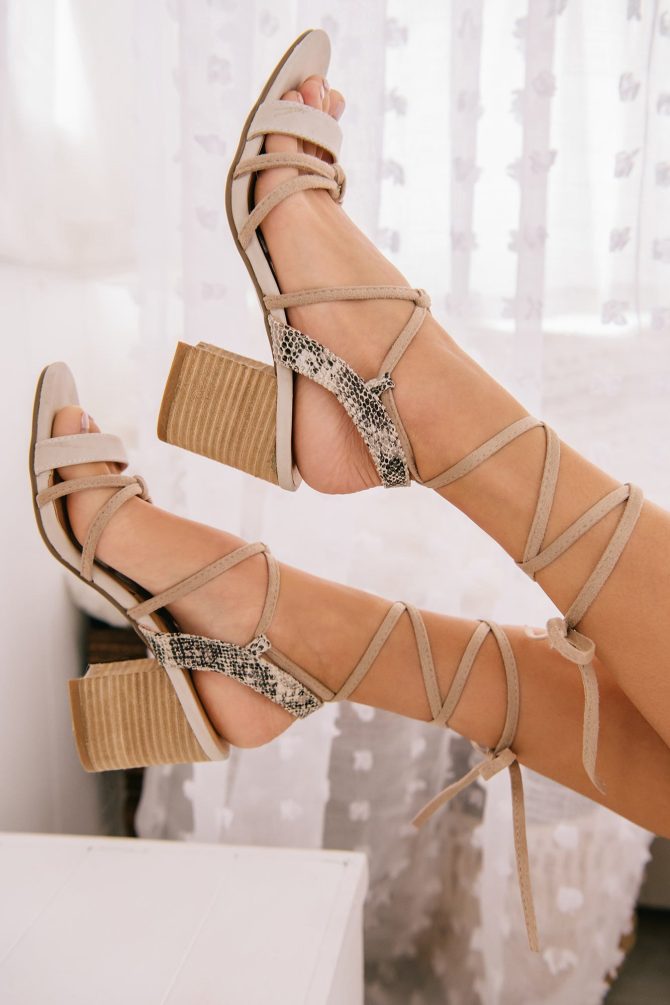 Strut My Way Strappy Heels (Beige Snake) · NanaMacs