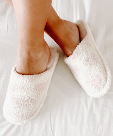 Happiest At Home Fuzzy Heart Print Slippers (Ivory) · NanaMacs