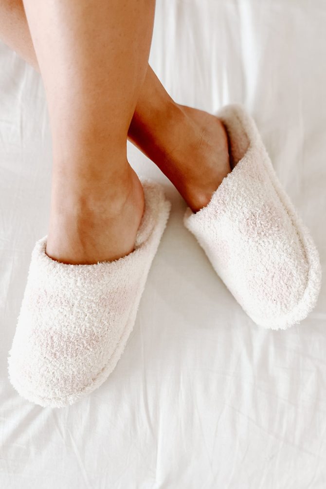 Happiest At Home Fuzzy Heart Print Slippers (Ivory) · NanaMacs