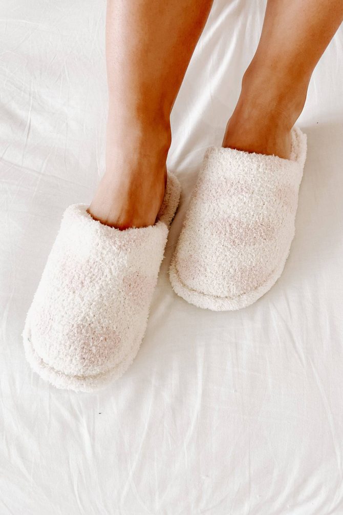 Happiest At Home Fuzzy Heart Print Slippers (Ivory) · NanaMacs - Image 2