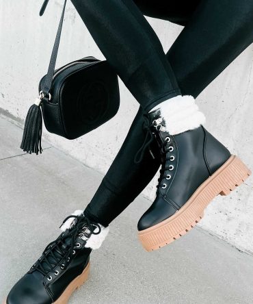 Queen Of The North Faux Fur Trimmed Combat Boots (Black) · NanaMacs