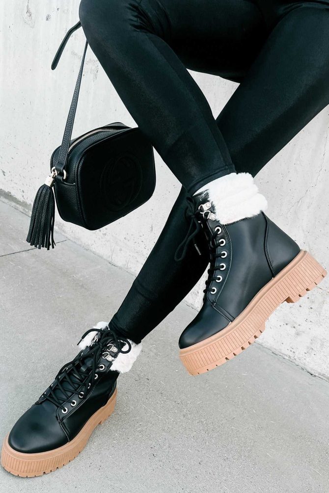 Queen Of The North Faux Fur Trimmed Combat Boots (Black) · NanaMacs