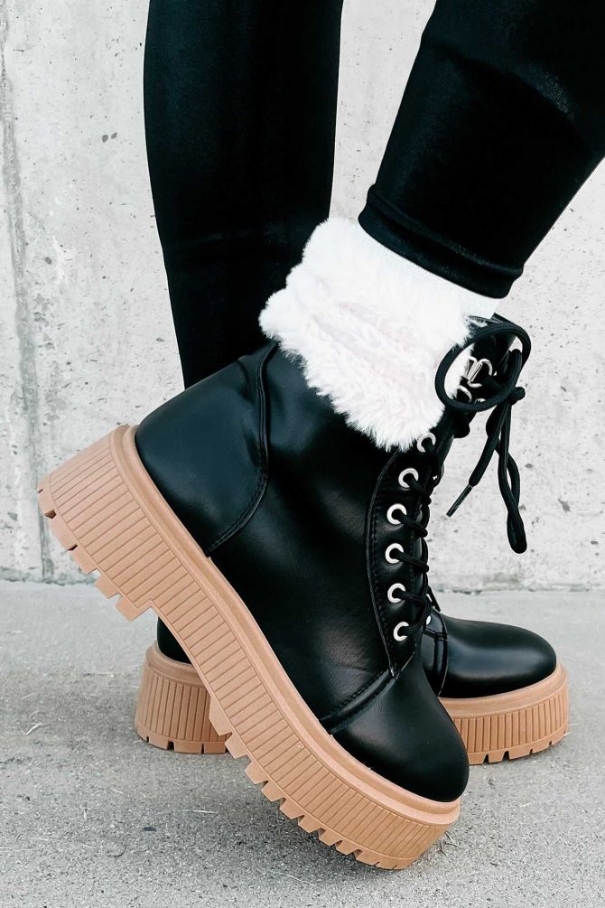 Queen Of The North Faux Fur Trimmed Combat Boots (Black) · NanaMacs - Image 3