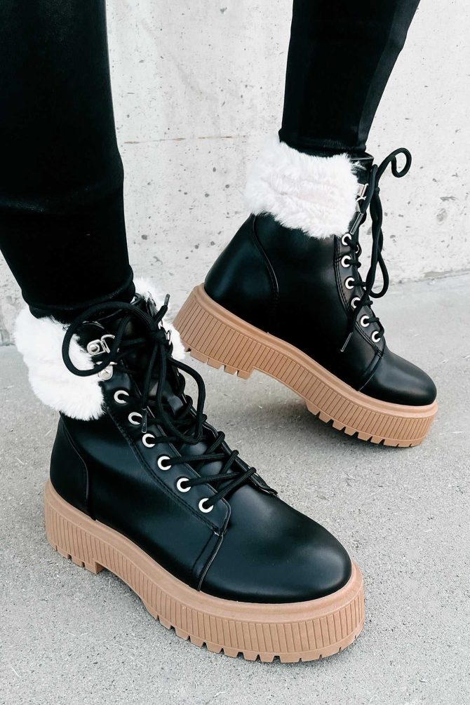 Queen Of The North Faux Fur Trimmed Combat Boots (Black) · NanaMacs - Image 2