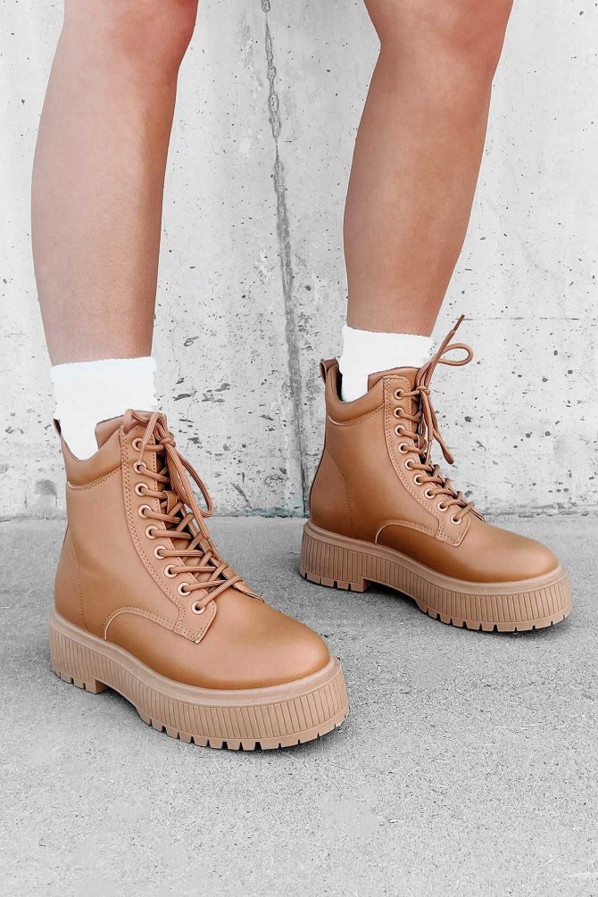 Rough Crowd Faux Leather Lug Sole Combat Boots (Tan) · NanaMacs - Image 3