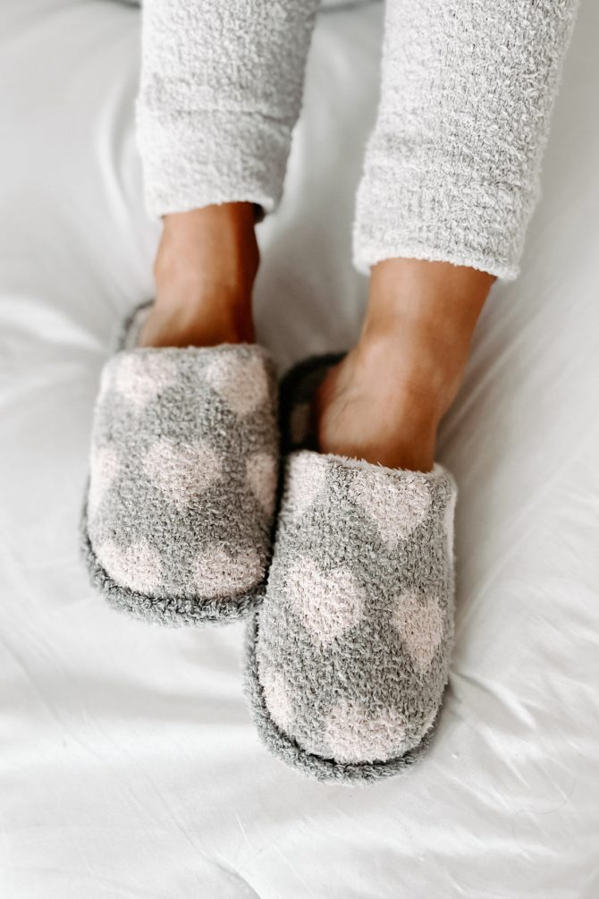Happiest At Home Fuzzy Heart Print Slippers (Grey) · NanaMacs - Image 2
