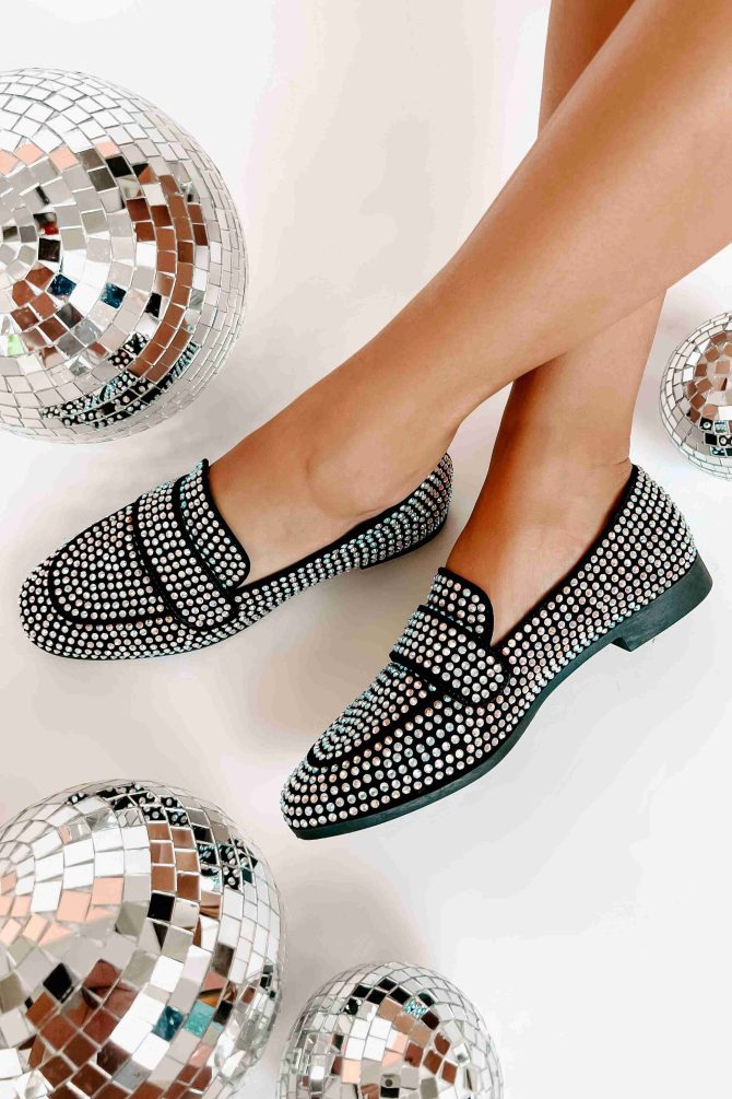 Woman In The Mirror Iridescent Rhinestone Loafers (Black/Multi) · NanaMacs