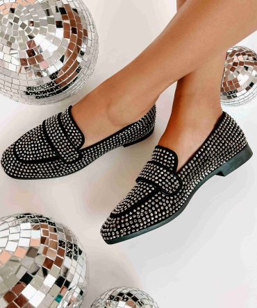 Woman In The Mirror Rhinestone Loafers (Black/Silver) · NanaMacs
