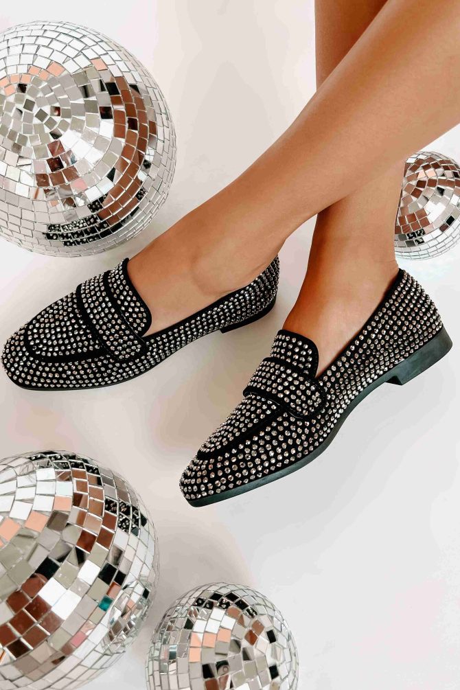 Woman In The Mirror Rhinestone Loafers (Black/Silver) · NanaMacs