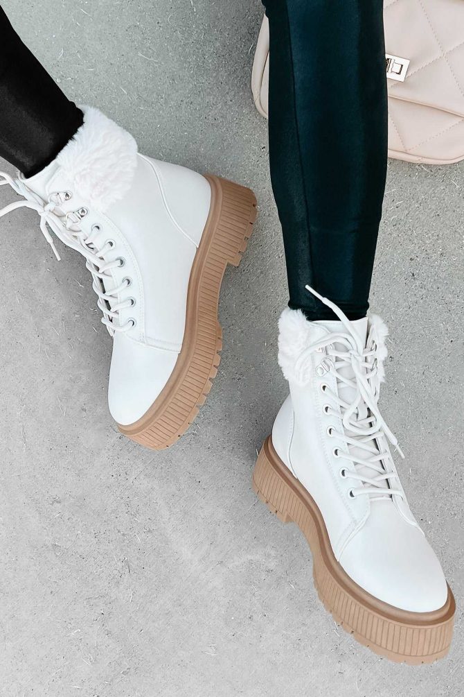 Queen Of The North Faux Fur Trimmed Combat Boots (Bone) · NanaMacs - Image 2