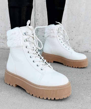 Queen Of The North Faux Fur Trimmed Combat Boots (Bone) · NanaMacs