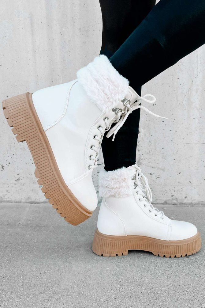 Queen Of The North Faux Fur Trimmed Combat Boots (Bone) · NanaMacs - Image 3