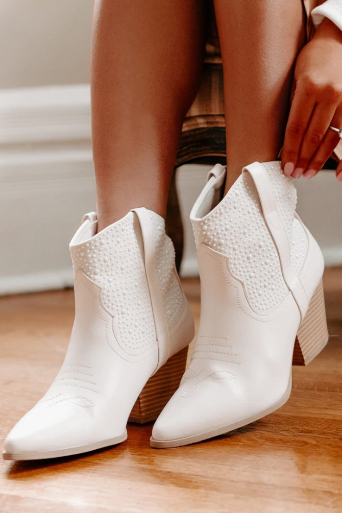 Cowboy Round-Up Pearl Embellished Western Bootie (Stone Crinkle) · NanaMacs - Image 2