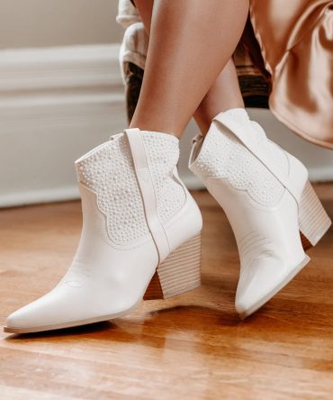 Cowboy Round-Up Pearl Embellished Western Bootie (Stone Crinkle) · NanaMacs
