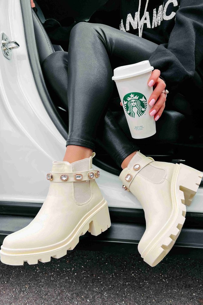 Just Think About It Rhinestone Strap Booties (Bone) · NanaMacs - Image 3