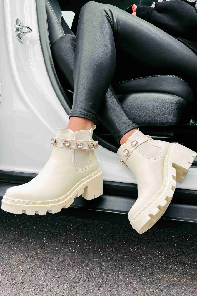 Just Think About It Rhinestone Strap Booties (Bone) · NanaMacs