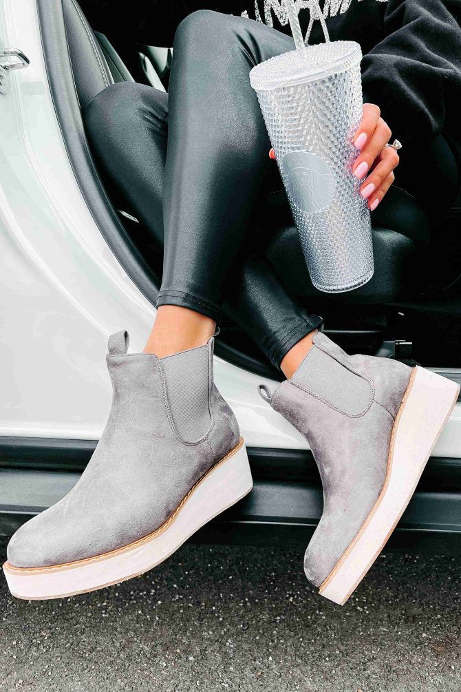Danny Faux Suede Wedge Booties (Grey) · NanaMacs