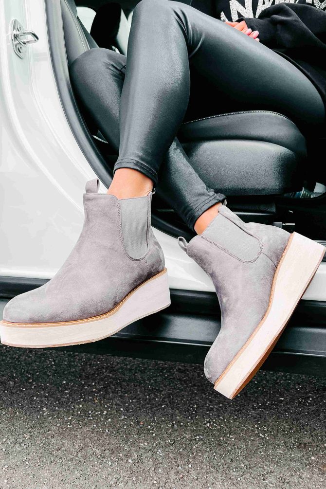 Danny Faux Suede Wedge Booties (Grey) · NanaMacs - Image 4