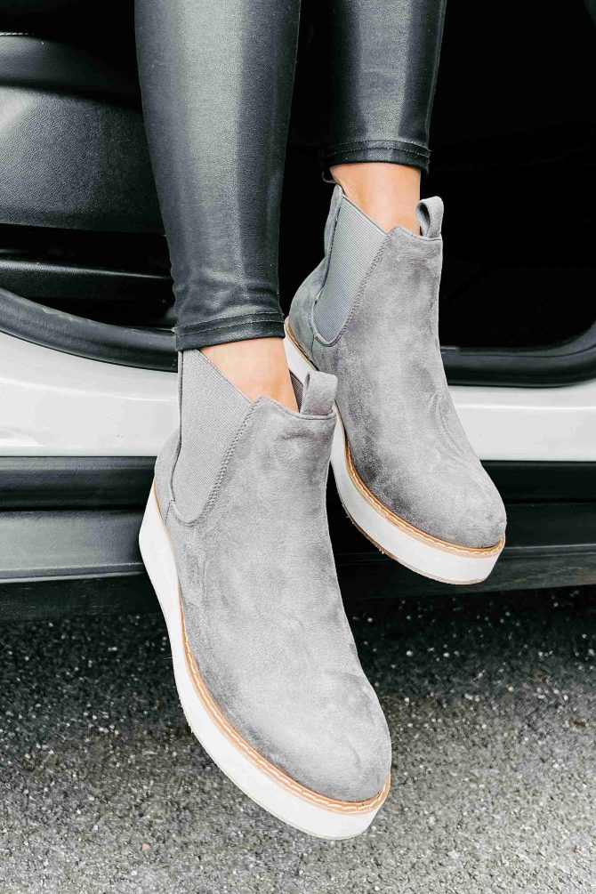 Danny Faux Suede Wedge Booties (Grey) · NanaMacs - Image 2