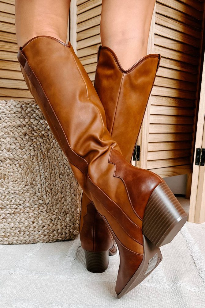 Sitting Side Saddle Faux Leather Western Boots (Cognac) · NanaMacs - Image 4