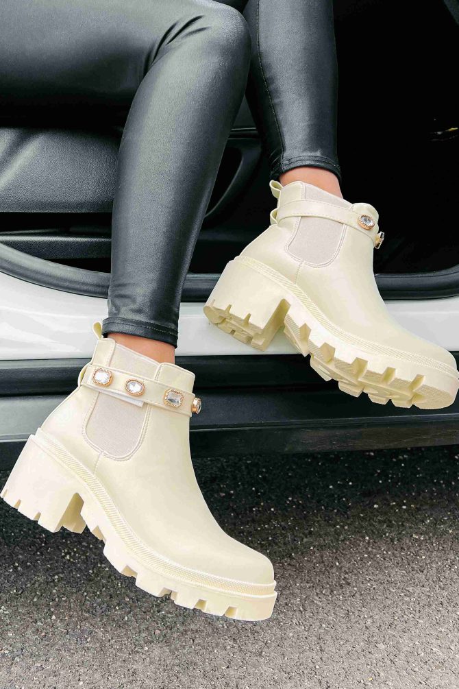 Just Think About It Rhinestone Strap Booties (Bone) · NanaMacs - Image 4