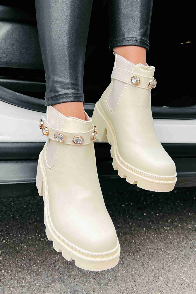 Just Think About It Rhinestone Strap Booties (Bone) · NanaMacs - Image 2