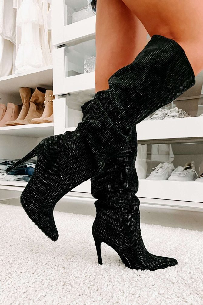 Shock & Awe Slouchy Rhinestone Boots (Black) · NanaMacs - Image 2