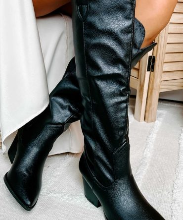 Ashby Knee High Western Boots (Black) · NanaMacs