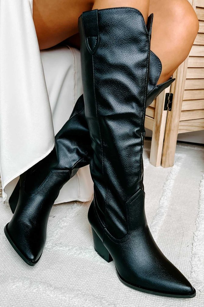 Ashby Knee High Western Boots (Black) · NanaMacs