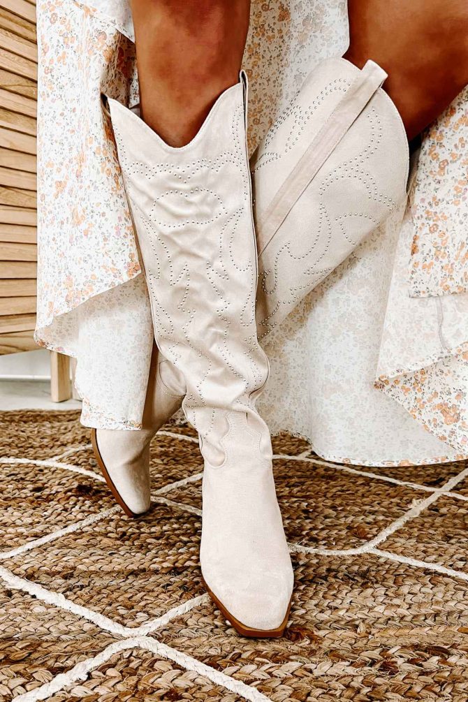 Celara Faux Suede Studded Billini Cowboy Boots (Cream Suede) · NanaMacs - Image 2