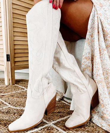 Celara Faux Suede Studded Billini Cowboy Boots (Cream Suede) · NanaMacs