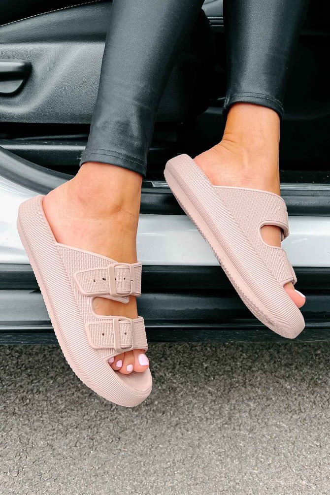 Destination Double Buckle Slip-On Sandals (Tan) · NanaMacs - Image 3