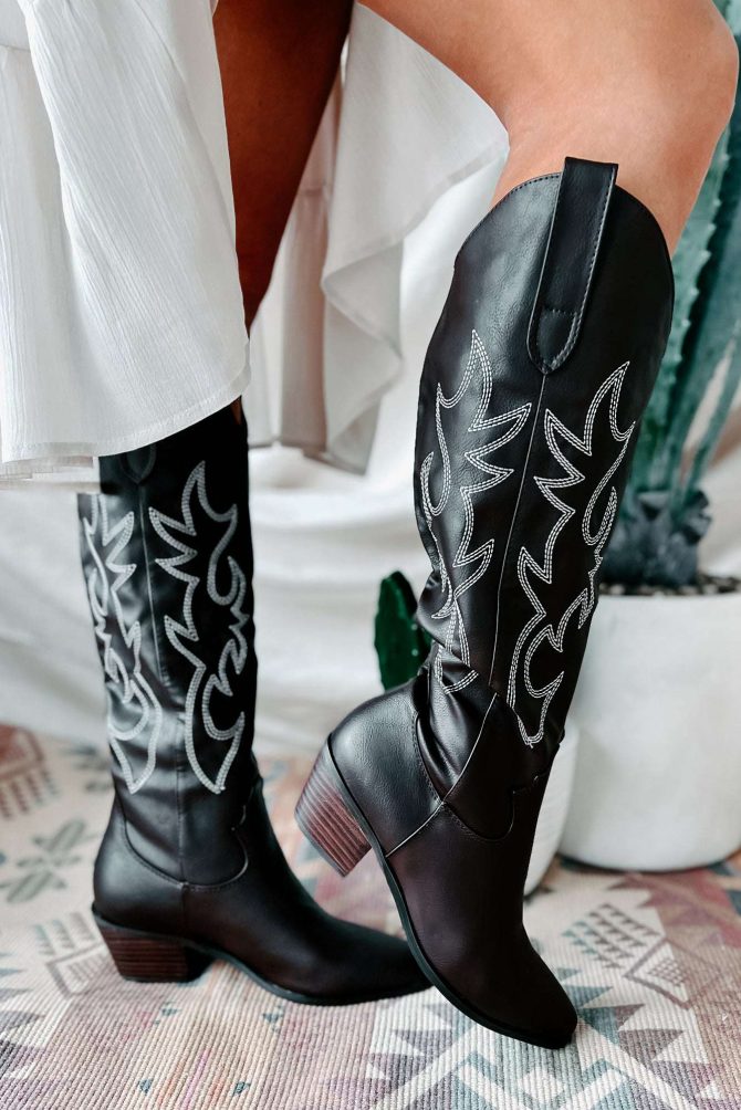 Giddy Up Faux Leather Billini Cowboy Boots (Chocolate/White) · NanaMacs - Image 2