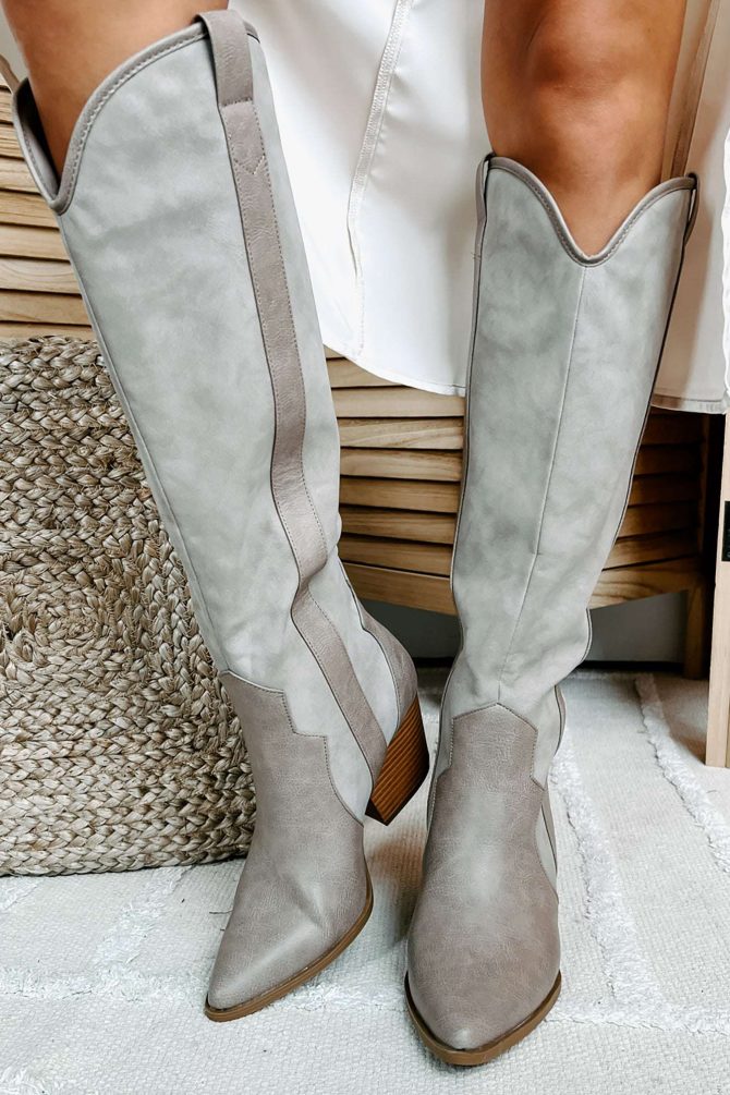 Sitting Side Saddle Faux Leather Western Boots (Taupe) · NanaMacs - Image 2