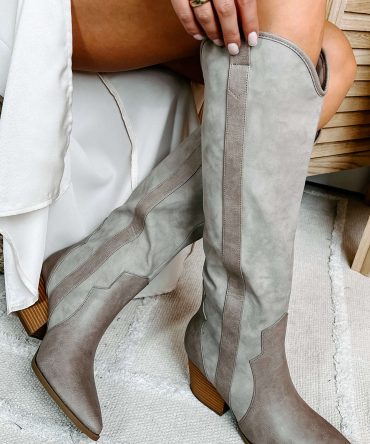 Sitting Side Saddle Faux Leather Western Boots (Taupe) · NanaMacs