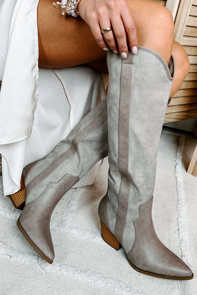 Sitting Side Saddle Faux Leather Western Boots (Taupe) · NanaMacs