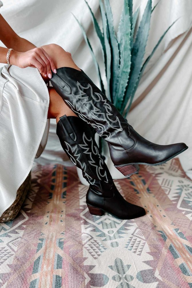 Giddy Up Faux Leather Billini Cowboy Boots (Chocolate/White) · NanaMacs